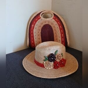 Straw Hat with Floral Accents ( Bag C )